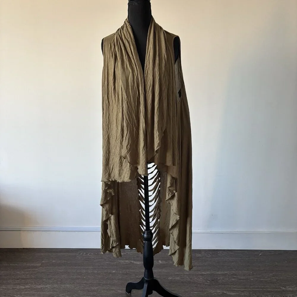 Ashro Open Front Cardigan Vest ONE SIZE MISSY Olive Green Slashed Boho NWT - Picture 8 of 12